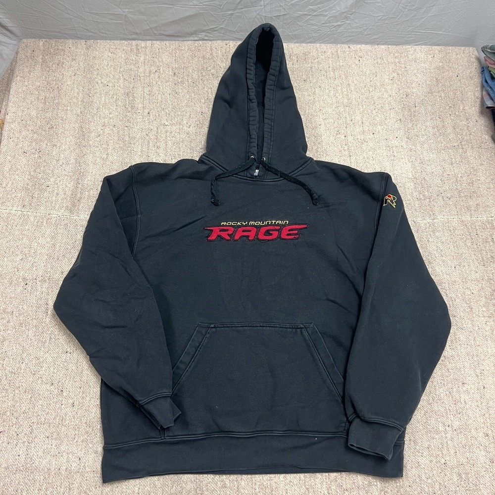 Vintage Rocky Mountain Rag Hoodie Mens Large Black 2000s Hockey CHL
